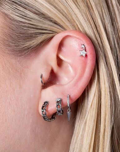 Stainless Steel Chain Link Huggie Hoop Earrings, Sold as a Pair in Saudi Arabia