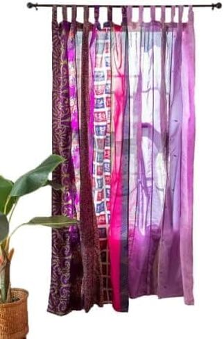 Assorted Vintage Silk Sari Curtain for Doorway, Sheer Bed Canopy, Patchwork Tapestry Window Treatment Curtains (84" x 43") Multicolor in Saudi Arabia