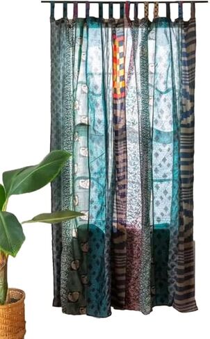 Assorted Vintage Silk Sari Curtain for Doorway, Sheer Bed Canopy, Patchwork Tapestry Window Treatment Curtains (84" x 43") Multicolor in Saudi Arabia