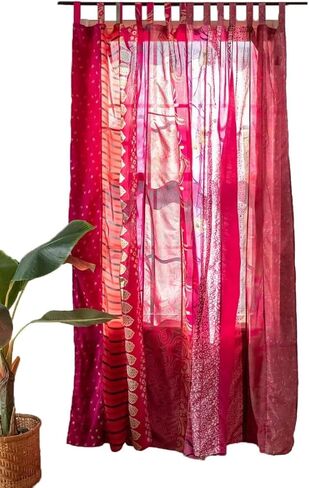 Assorted Vintage Silk Sari Curtain for Doorway, Sheer Bed Canopy, Patchwork Tapestry Window Treatment Curtains (84" x 43") Multicolor in Saudi Arabia
