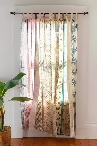 Assorted Vintage Silk Sari Curtain for Doorway, Sheer Bed Canopy, Patchwork Tapestry Window Treatment Curtains (84" x 43") Multicolor in Saudi Arabia