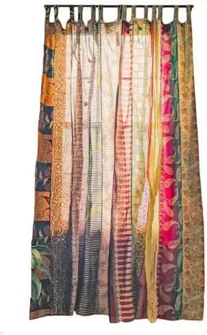 Assorted Vintage Silk Sari Curtain for Doorway, Sheer Bed Canopy, Patchwork Tapestry Window Treatment Curtains (84" x 43") Multicolor in Saudi Arabia