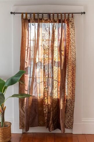 Assorted Vintage Silk Sari Curtain for Doorway, Sheer Bed Canopy, Patchwork Tapestry Window Treatment Curtains (84" x 43") Multicolor in Saudi Arabia
