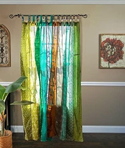 Assorted Vintage Silk Sari Curtain for Doorway, Sheer Bed Canopy, Patchwork Tapestry Window Treatment Curtains (84" x 43") Multicolor in Saudi Arabia