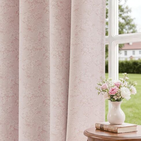 ستائر التعتيم من الجاكار الوردي الزهري بطول 84 بوصة لغرفة المعيشة وغرفة النوم وغرفة زهرة الشنيل سواد الغرفة العازلة للصوت وعازلة للصوت وستائر معالجة النوافذ 2 لوح in Kuwait