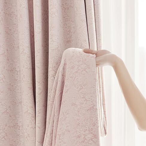 ستائر التعتيم من الجاكار الوردي الزهري بطول 84 بوصة لغرفة المعيشة وغرفة النوم وغرفة زهرة الشنيل سواد الغرفة العازلة للصوت وعازلة للصوت وستائر معالجة النوافذ 2 لوح in Kuwait
