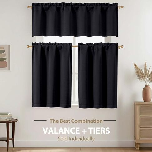 OVZME Black Kitchen Curtains 24 Inch Length - Light Filtering Solid Small Cafe Curtains, Short Window Curtains for Bathroom Basement RV Camper, 2 Panels, 30" Wx24 L in Kuwait