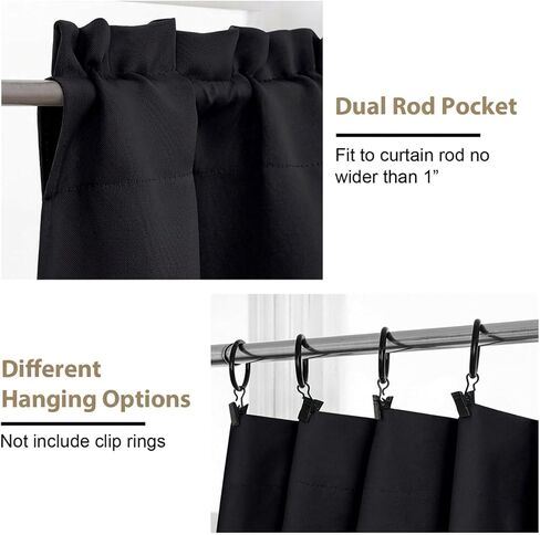 OVZME Black Kitchen Curtains 24 Inch Length - Light Filtering Solid Small Cafe Curtains, Short Window Curtains for Bathroom Basement RV Camper, 2 Panels, 30" Wx24 L in Kuwait
