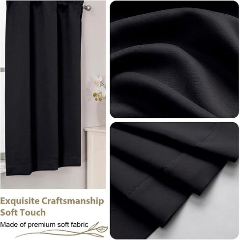 OVZME Black Kitchen Curtains 24 Inch Length - Light Filtering Solid Small Cafe Curtains, Short Window Curtains for Bathroom Basement RV Camper, 2 Panels, 30" Wx24 L in Kuwait
