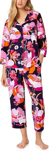 Trina Turk Womens 3/4 Sleeve Notch Collar & Cropped Pants Sleepwear Pajama Set, Organic Cotton in Saudi Arabia