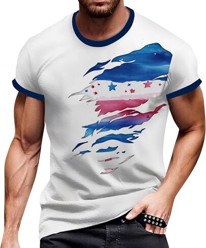 WENKOMG1 Men's Summer T Shirt 4th of July Flag Graphic Print USA Patriotic Tee Tops, S-2XL in Kuwait
