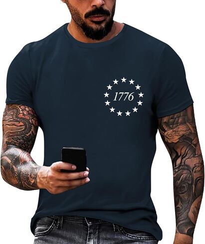 WENKOMG1 Men's 4th of July Tshirt Short Sleeve Novelty Graphic Print T-Shirts Casual Athletic Workout Tee Tops, M-3XL in Kuwait