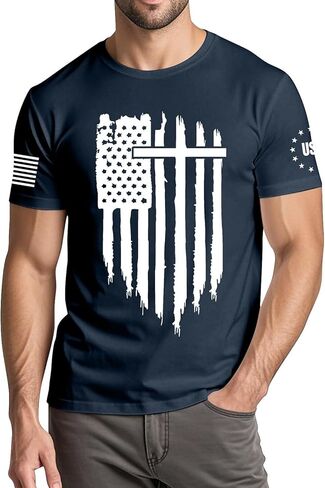 WENKOMG1 Men's 4th of July T Shirt USA Flag Print Shirt Independence Day Patriotic Athletic Workout Tee Tops, M-3XL in Kuwait