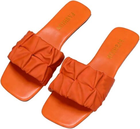 GORGLITTER Women's Ruched Flat Sandals Square Open Toe Shoes Dressy Vacation 2026 Slip On Summer Slides in Saudi Arabia
