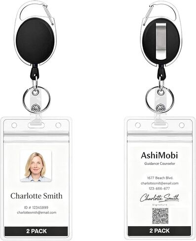 Retractable ID Badge Holder Reel: 2 Pack Vertical Clear Card Cases with Metal Belt Clip，Detachable Keychain 24" Pull Cord Heavy Duty for Nurse Work Office Teacher Security Cruise Student Tactical in Saudi Arabia