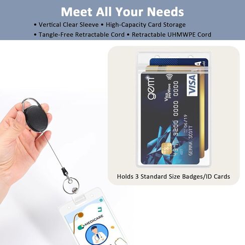 Retractable ID Badge Holder Reel: 2 Pack Vertical Clear Card Cases with Metal Belt Clip，Detachable Keychain 24" Pull Cord Heavy Duty for Nurse Work Office Teacher Security Cruise Student Tactical in Saudi Arabia