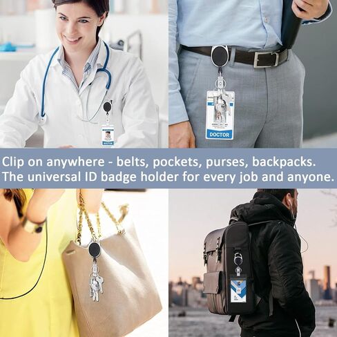 Retractable ID Badge Holder Reel: 2 Pack Vertical Clear Card Cases with Metal Belt Clip，Detachable Keychain 24" Pull Cord Heavy Duty for Nurse Work Office Teacher Security Cruise Student Tactical in Saudi Arabia