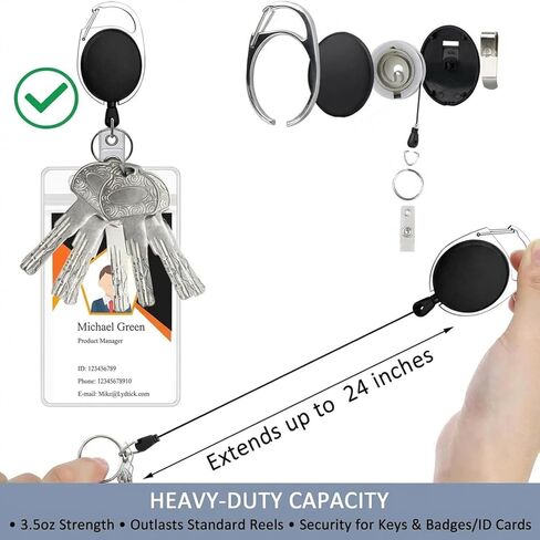 Retractable ID Badge Holder Reel: 2 Pack Vertical Clear Card Cases with Metal Belt Clip，Detachable Keychain 24" Pull Cord Heavy Duty for Nurse Work Office Teacher Security Cruise Student Tactical in Saudi Arabia