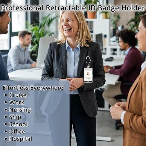 Retractable ID Badge Holder Reel: 2 Pack Vertical Clear Card Cases with Metal Belt Clip，Detachable Keychain 24" Pull Cord Heavy Duty for Nurse Work Office Teacher Security Cruise Student Tactical in Saudi Arabia