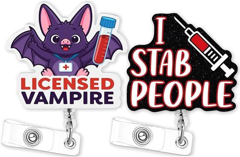 2Pcs Phlebotomy Badge Reel, Accessories ID Clip Funny Licensed Vampire + I Stab People Badge Holder Retractable for Nursing Doctor Student Teacher Healthcare Medical Office Gifts in Saudi Arabia