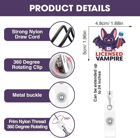 2Pcs Phlebotomy Badge Reel, Accessories ID Clip Funny Licensed Vampire + I Stab People Badge Holder Retractable for Nursing Doctor Student Teacher Healthcare Medical Office Gifts in Saudi Arabia