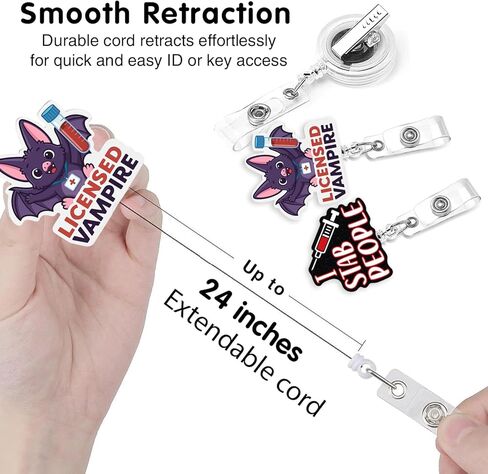 2Pcs Phlebotomy Badge Reel, Accessories ID Clip Funny Licensed Vampire + I Stab People Badge Holder Retractable for Nursing Doctor Student Teacher Healthcare Medical Office Gifts in Saudi Arabia