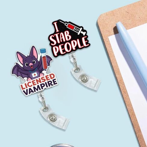 2Pcs Phlebotomy Badge Reel, Accessories ID Clip Funny Licensed Vampire + I Stab People Badge Holder Retractable for Nursing Doctor Student Teacher Healthcare Medical Office Gifts in Saudi Arabia