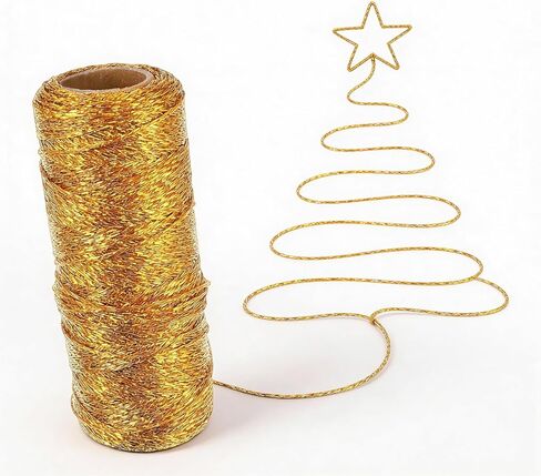 Gold String for Ornaments 1mm Metallic Bakers String 110 Yards Christmas Ornament Gold Cord Glitter Twine Inelastic Wrapping Twine for DIY Decor Gift Wrapping Gift Tags Crafts Wedding in Saudi Arabia