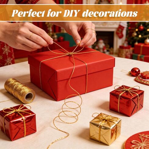 Gold String for Ornaments 1mm Metallic Bakers String 110 Yards Christmas Ornament Gold Cord Glitter Twine Inelastic Wrapping Twine for DIY Decor Gift Wrapping Gift Tags Crafts Wedding in Saudi Arabia