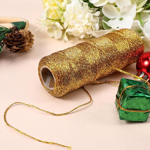 Gold String for Ornaments 1mm Metallic Bakers String 110 Yards Christmas Ornament Gold Cord Glitter Twine Inelastic Wrapping Twine for DIY Decor Gift Wrapping Gift Tags Crafts Wedding in Saudi Arabia