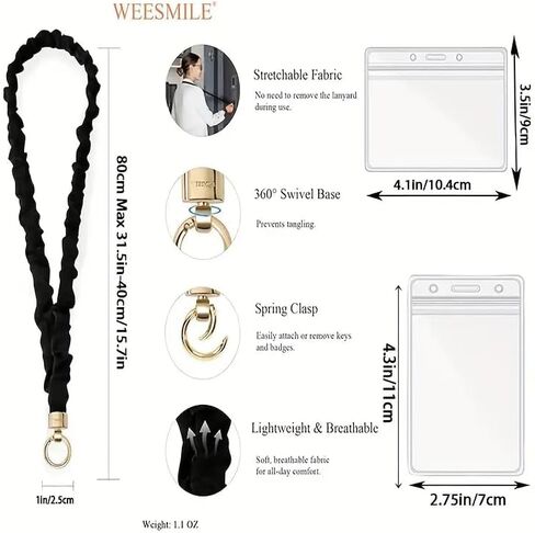 حبل ربطة عنق لبطاقة الهوية/المفاتيح (عبوة من قطعتين) - ربطة عنق للمعلم مع مشبك إغلاق | سوار معصم قابل للتمدد، حلقة على شكل حرف D، مدرس حبل ربطة عنق للجنسين للرجال والنساء ومفاتيح السيارة in Kuwait