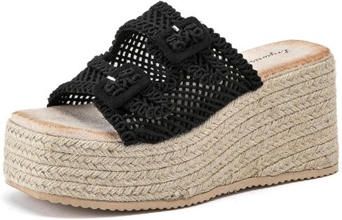 صنادل نسائية من Lryweisy ذات نعل سميك بوهيمي بكعب عالٍ ومربع مفتوح عند أصابع القدم أحذية مريحة وأنيقة in Kuwait