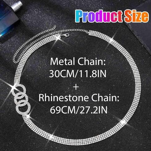 Rhinestone Chain Belts Silver Bling Diamond Dress Belt Sparkly Waist Accessories for Women in Saudi Arabia