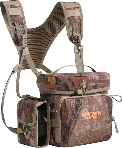 NEW VIEW Bino Packs for Hunting - Binocular Straps Harness Chest Pack with Detachable Rangefinder Pouch, Adjustable Camo Bino Harness & Rain Cover - Ideal for Bow Hunting- Medium in Kuwait