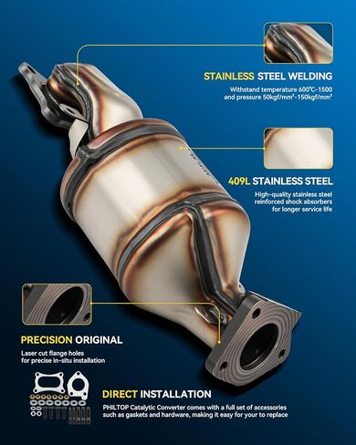 PHILTOP Front Catalytic Converter Kit W/Gasket Direct-Fit Compatible with Honda Odyssey 3.5L 2005-2010 Replace# 18190RGWA02, 16638, Stainless Steel (EPA Compliant) in Saudi Arabia