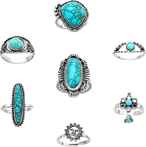 Bohemian Joint Turquoise Ring Set Pack for Women Stackable Vintage Opal Gemstone Turquoise Finger Ring Wstern Country Cowgirl Jewelry in Saudi Arabia