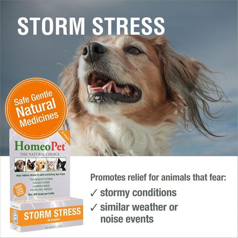 HomeoPet Storm Stress, Storm Anxiety Relief for Dogs, Cats, and Other Small Animals, 15 Milliliters in Kuwait