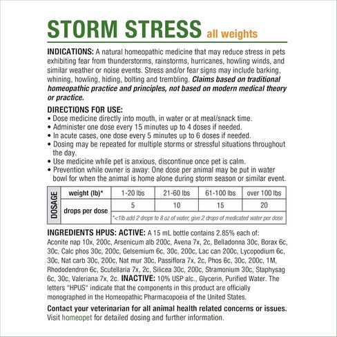 HomeoPet Storm Stress, Storm Anxiety Relief for Dogs, Cats, and Other Small Animals, 15 Milliliters in Kuwait