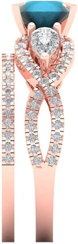 Wedding Ring Set for Women - 14K Solid Gold, Rose Gold Simulated Turquoise Engagament Ring and Stacking Zirconia Wedding Band Bridal Set, 1.925 tcw in Kuwait