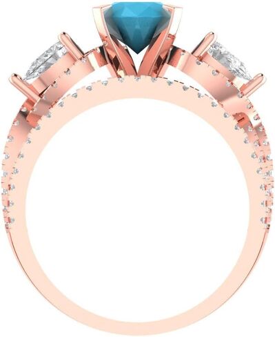 Wedding Ring Set for Women - 14K Solid Gold, Rose Gold Simulated Turquoise Engagament Ring and Stacking Zirconia Wedding Band Bridal Set, 1.925 tcw in Kuwait