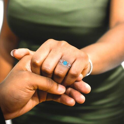 Wedding Ring Set for Women - 14K Solid Gold, Rose Gold Simulated Turquoise Engagament Ring and Stacking Zirconia Wedding Band Bridal Set, 1.925 tcw in Kuwait