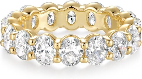ASHINE 14K Gold Plated Rings | Oval Cut Cubic Zirconia Eternity Band Ring for Women | 5.3mm Stackable Ring for Daily & Engagement in Kuwait