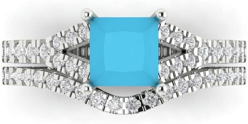 Wedding Ring Set for Women - 14K Solid Gold, White Gold Simulated Turquoise Engagament Ring and Stacking Zirconia Wedding Band Bridal Set, 3.4 tcw in Kuwait