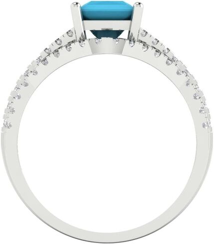 Wedding Ring Set for Women - 14K Solid Gold, White Gold Simulated Turquoise Engagament Ring and Stacking Zirconia Wedding Band Bridal Set, 3.4 tcw in Kuwait