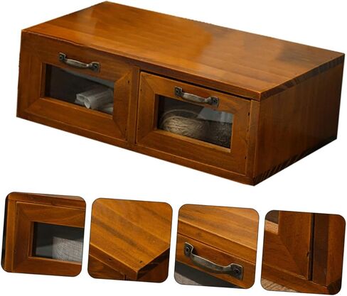 TEHAUX Vintage Wooden Monitor Stand with Dual Desktop Storage Organizer for Office and Home Ergonomic Computer Riser Box with Multi Function Storage for Stationery Cosmetics and Sundries in Kuwait