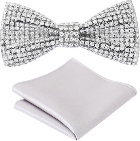 ربطات عنق من أحجار الراين مربوطة مسبقًا للحفلات والذكرى السنوية مع مربع جيب في صندوق هدايا in Kuwait