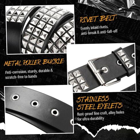 3 Pcs Black Studded Y2k Belts with 3 Pcs Detachable Tassel Pendants Faux Leather Gothic Punk Rock Rivet Belts Trousers Pants Chain for Women Men Mix and Match Y2k Hip Hop Jewelry Accessory in Saudi Arabia