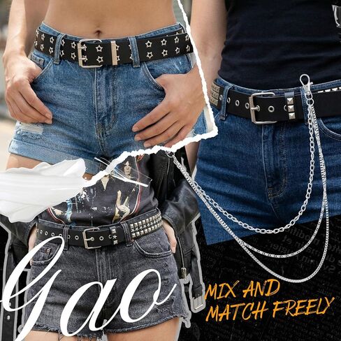 3 Pcs Black Studded Y2k Belts with 3 Pcs Detachable Tassel Pendants Faux Leather Gothic Punk Rock Rivet Belts Trousers Pants Chain for Women Men Mix and Match Y2k Hip Hop Jewelry Accessory in Saudi Arabia
