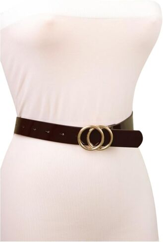 Women Fashion Business Casual Belt Faux Leather Brown Band Gold Circle Buckle M L in Saudi Arabia