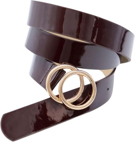 Women Fashion Business Casual Belt Faux Leather Brown Band Gold Circle Buckle M L in Saudi Arabia